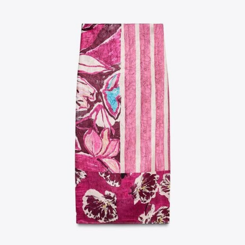 ZARA Printed Satin Effect Midi Skirt NWOT - M Pink